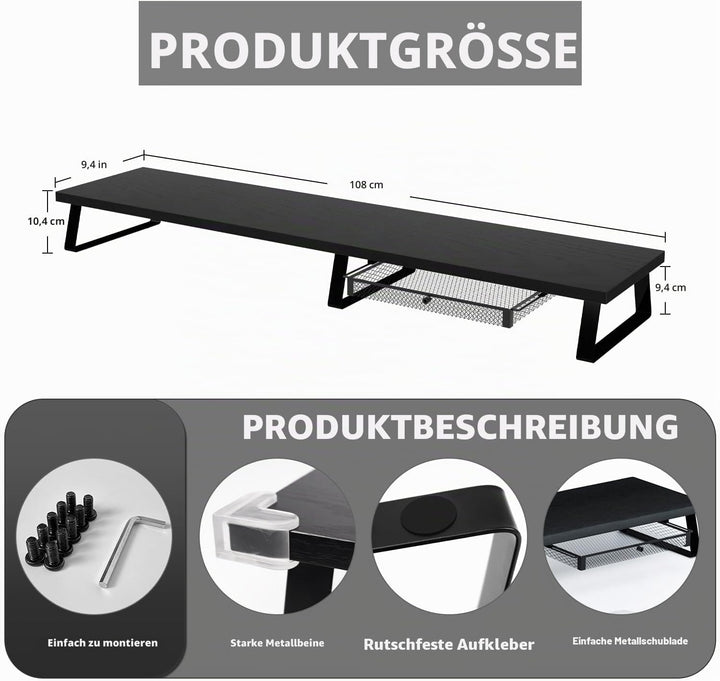 Aothia Grosser Monitorständer mit Schublade,Wooden Dual Monitor Stand Riser,Bildschirmerhöhung,für L