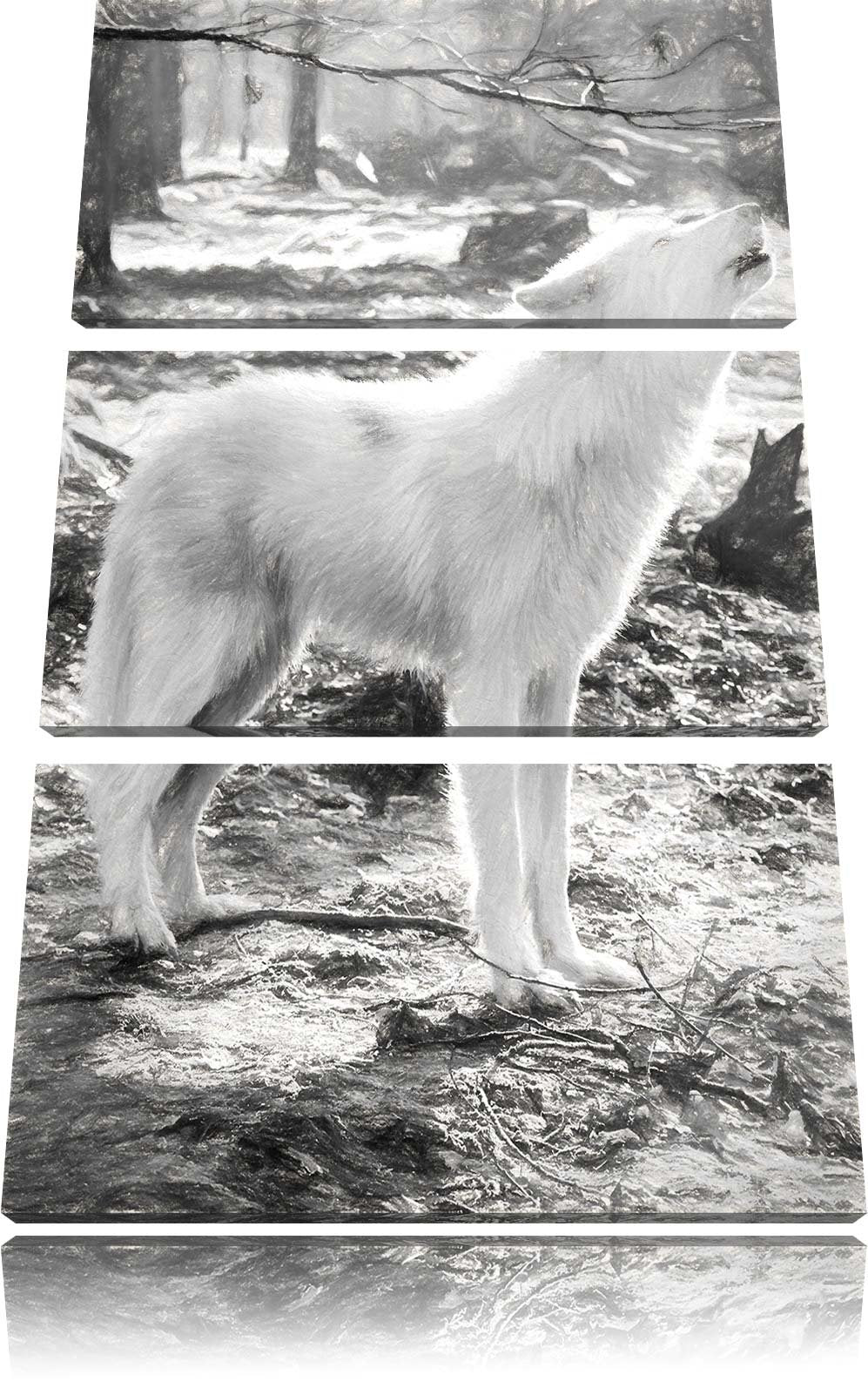 Pixxprint Heulender Wolf als Leinwandbild/Grösse: 3 Teilig (120x80) cm/Wandbild/Kunstdruck/fertig be