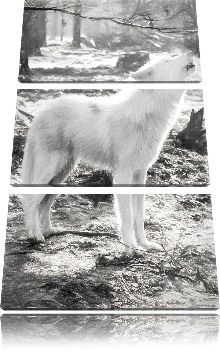 Pixxprint Heulender Wolf als Leinwandbild/Grösse: 3 Teilig (120x80) cm/Wandbild/Kunstdruck/fertig be