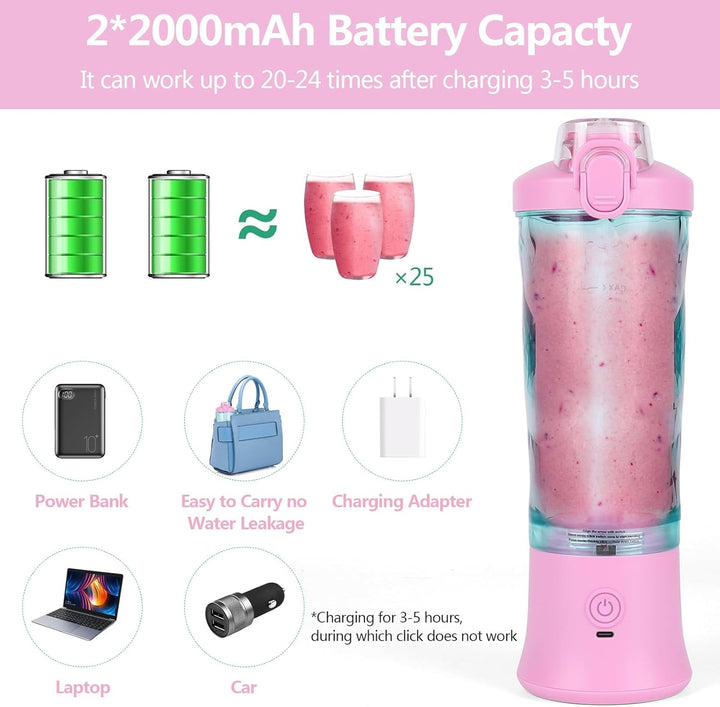 Dreamhigh® Mixer Smoothie Maker, 600ml Tragbarer Mixer für Smoothies und Shakes mit 6 Klingen, 4000m