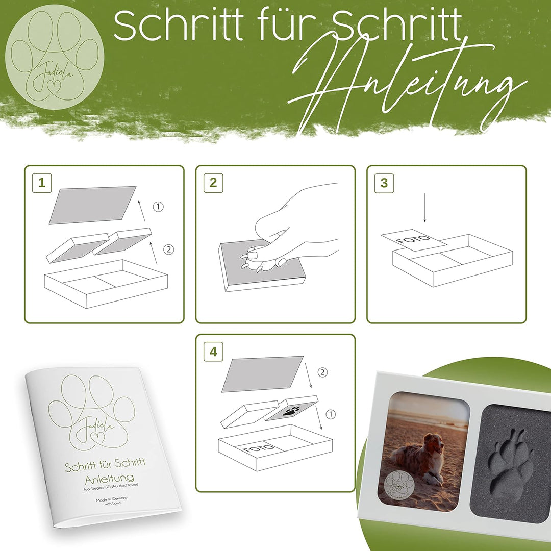 Jadiela Pfotenabdruck Set Hund oder Katze 3D Bilderrahmen in Weiss Abdruck Hundepfote Geschenk Hund,