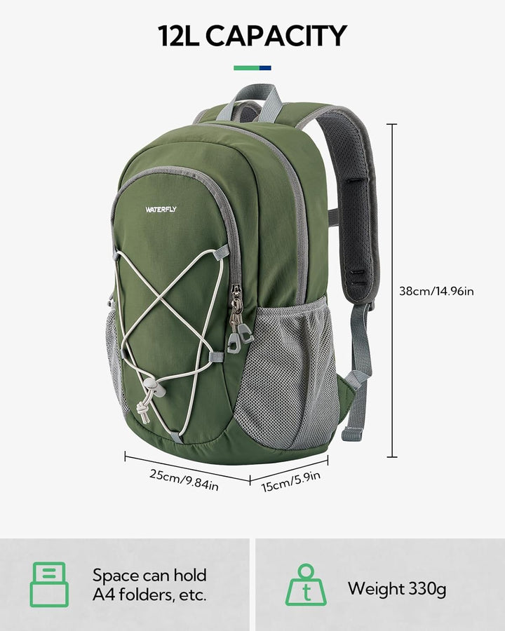 WATERFLY Rucksack Klein Wanderrucksack 12L: Leicht Tagesrucksack Mini Sport Backpack Outdoor Daypack
