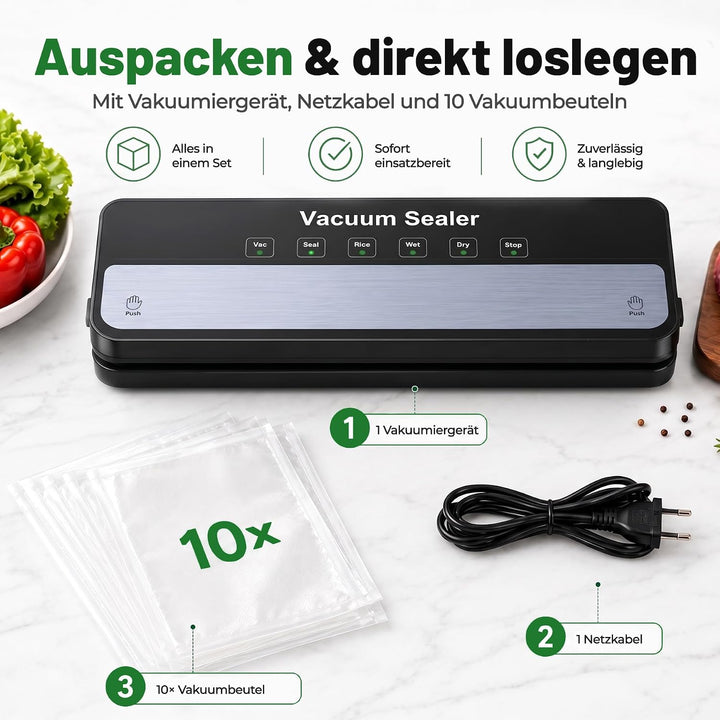 Raycial Vakuumiergerät mit Vakuumierbeuteln, All-in-1 Vakuumierer für Trockene, Feuchte, Frische, Fo