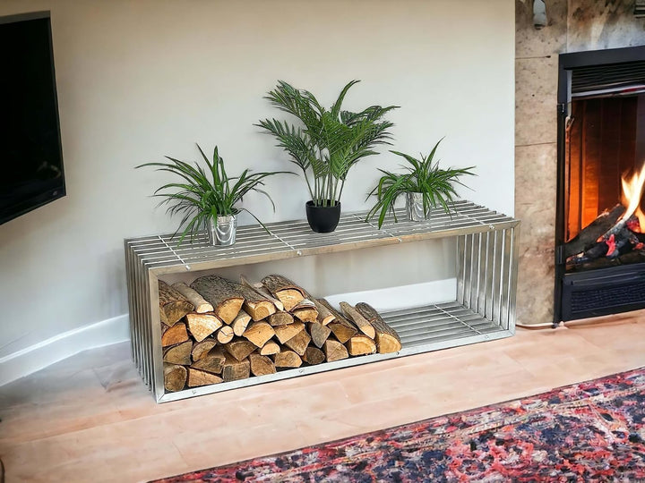 DanDiBo Kaminholzregal Innen Edelstahl Metall Kaminholzständer 96429 Brennholzregal 150 cm Holzkorb