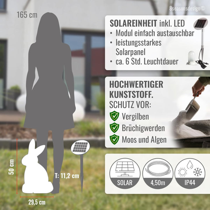 8 seasons design| LED Aussenleuchte Hase Solar Shining Rabbit (50 cm gross, warmweiss, Dämmerungssen