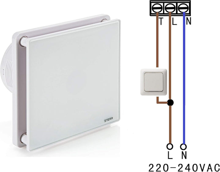 STERR Weisser Badlüfter 100 mm mit TIMER - Badezimmerventilator - Glasfront - Modernes Aussehen - BF