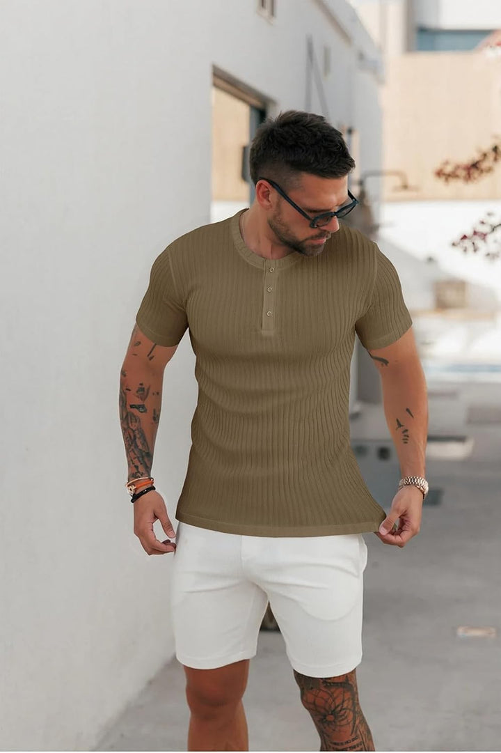 Muscle Cmdr Muscle Henley Shirt Herren Langarm, Slim-fit Langarmshirt, Freizeit T-Shirt aus Baumwoll