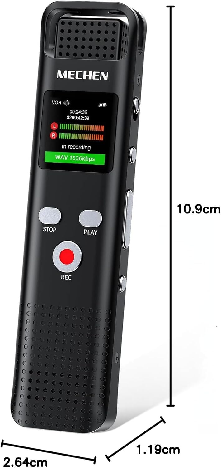 MECHEN 64GB Diktiergerät Digital, 1536kbps Aufnahmegerät mit MP3-Player, HD-Klangqualität, Rauschunt