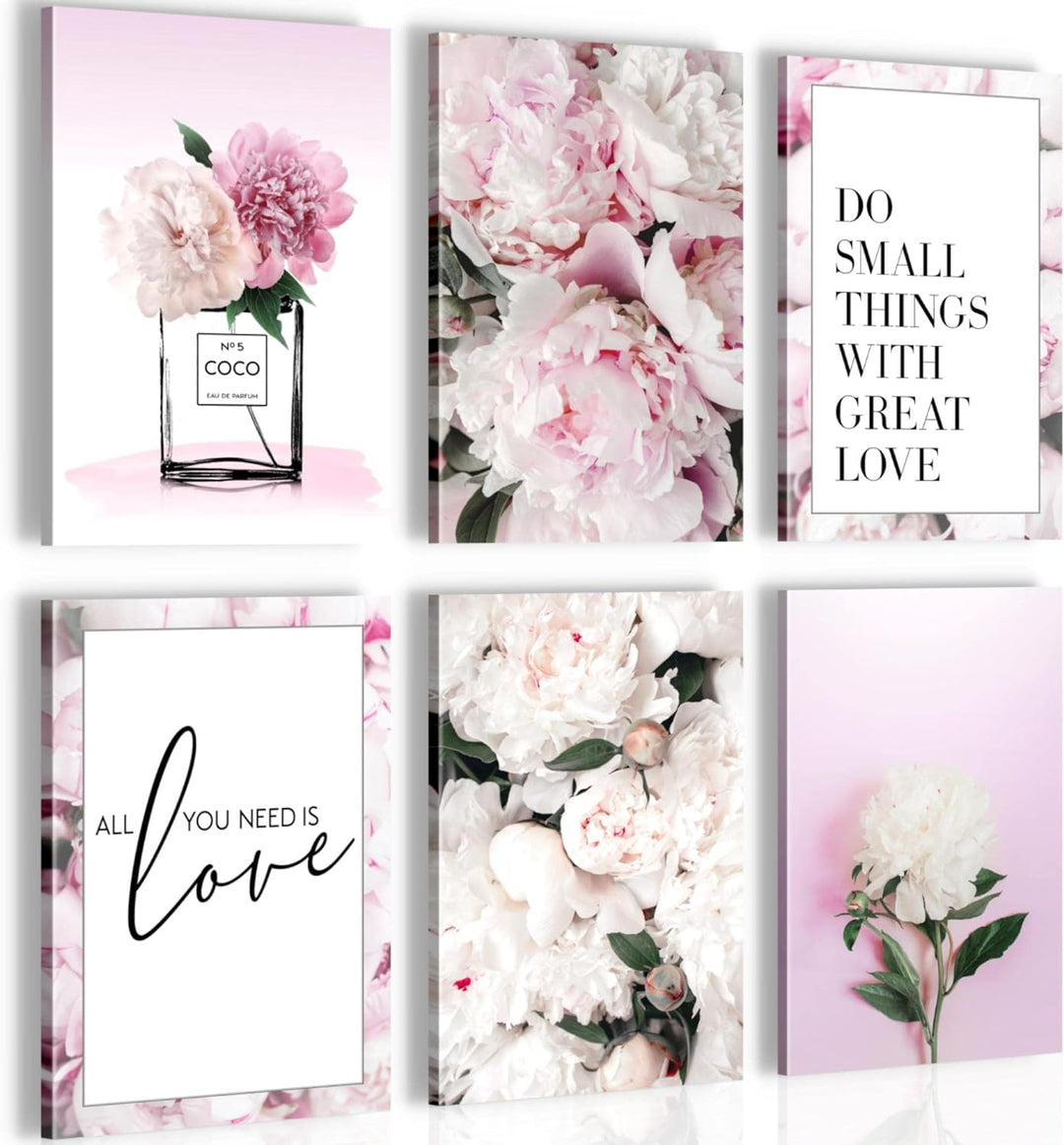 Novart Wandbilder Set - KOMPLETT AUFHÄNGFERTIG - Made in Germany - Moderne Bilder Blumen Wohnzimmer