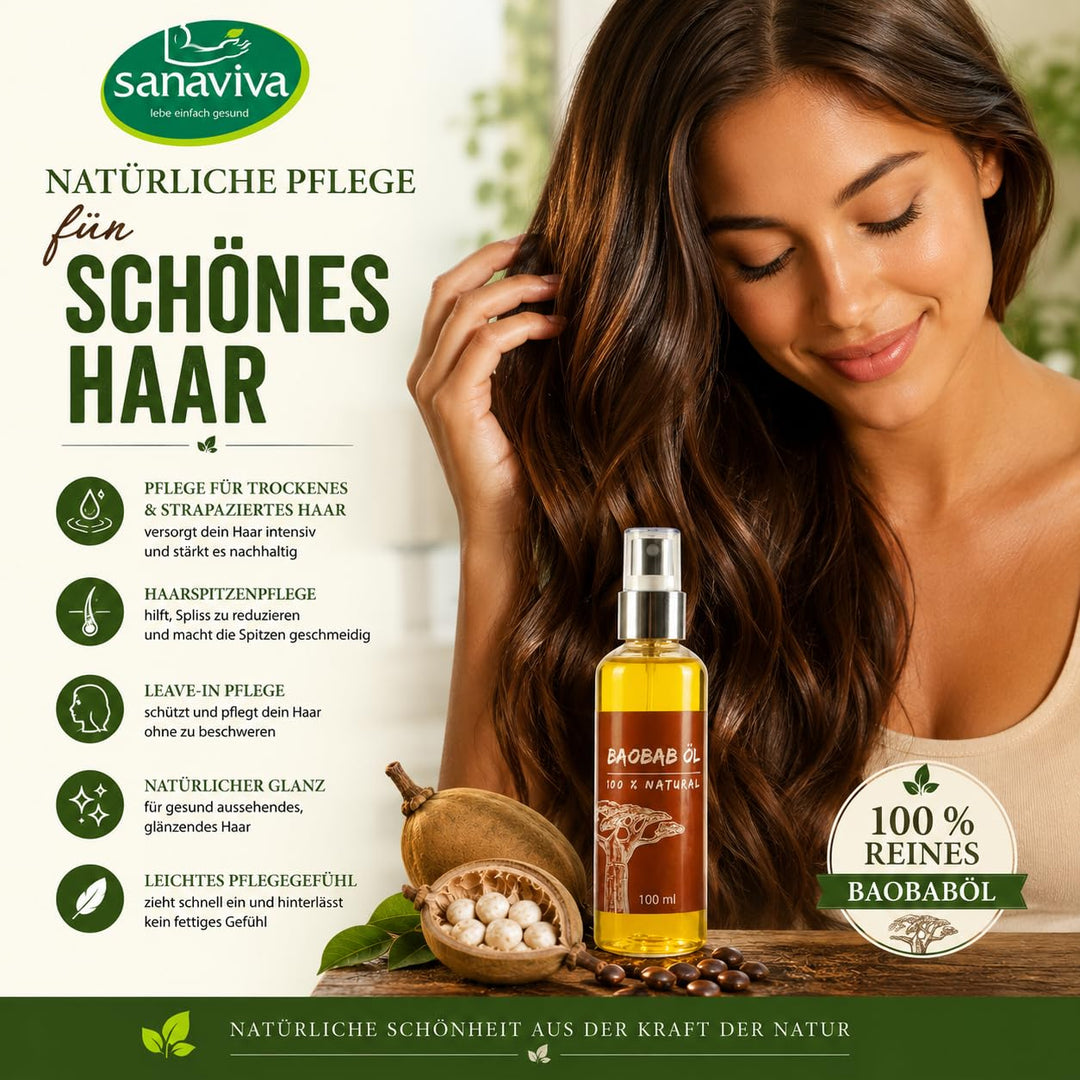 sanaviva® Baobaböl Kaltgepresst (100ml) Baobab-Oil Bio Rein &amp; Natürlich 100% Vegan Premium Baobab Öl