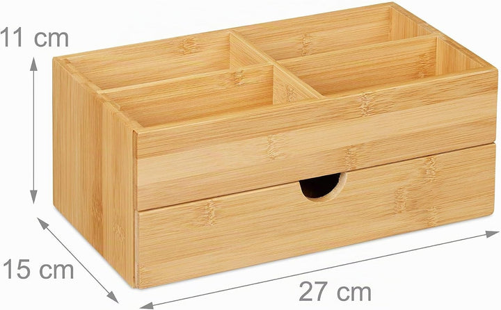 Relaxdays Bambus Kosmetik Organizer, multifunktional, 4 Fächer &amp; Schublade, Schmuckkästchen, Ordnung