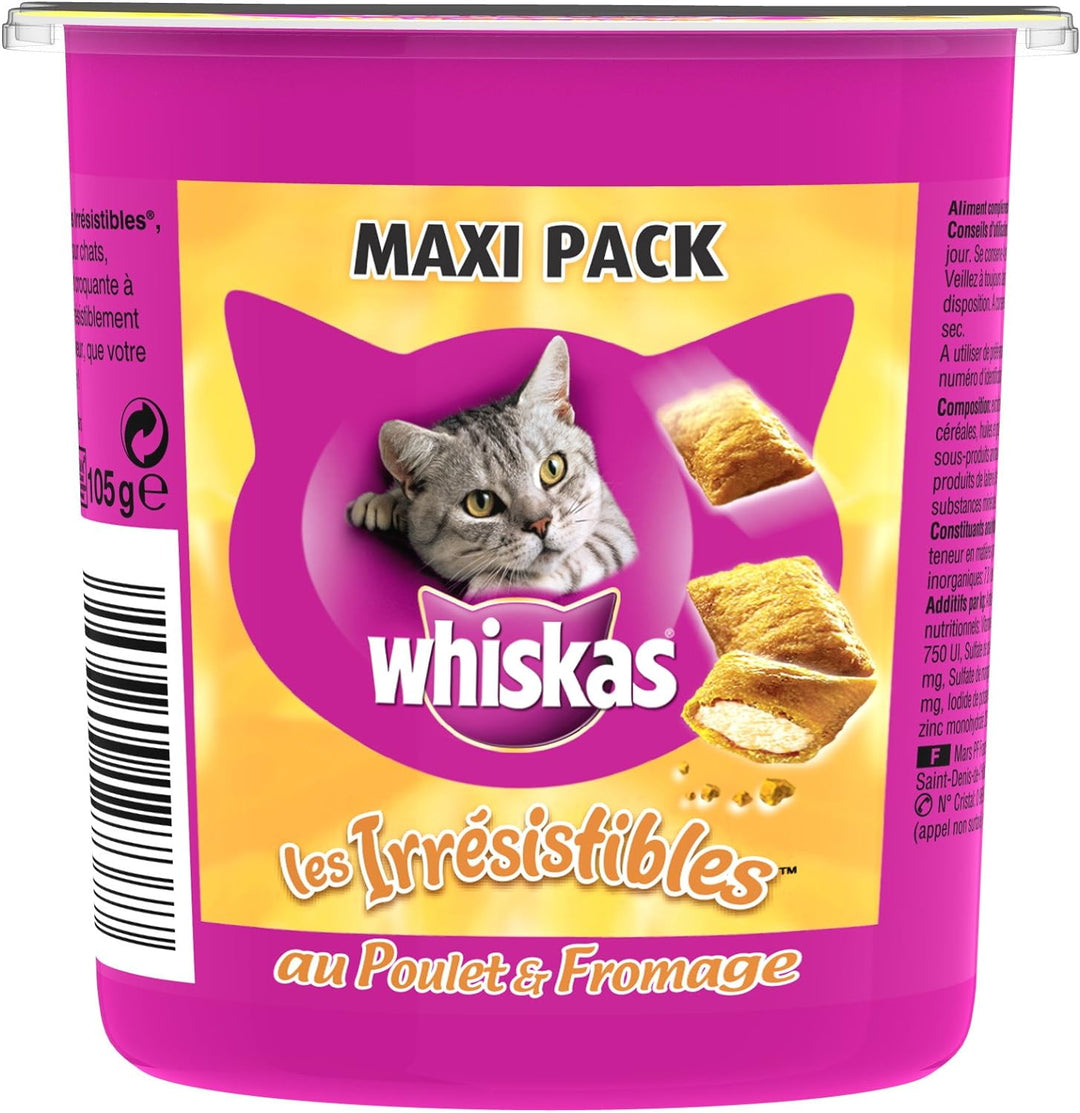 WHISKAS Les Irrésistibles maxi pack au poulet et fromage - 105g (x10) - Pour chat adulte