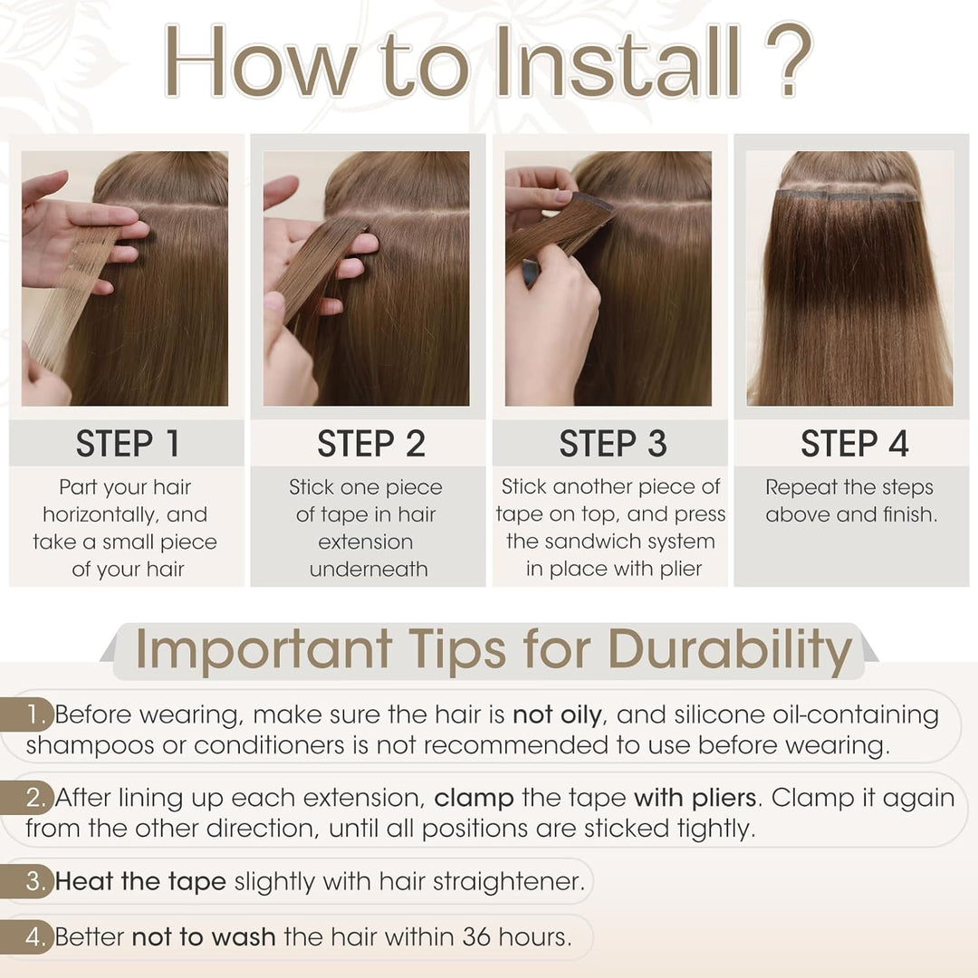 Elailite Tape Extensions Haarverlängerung - Invisible Tape Extensions Echthaar - Remy Real Human Hai