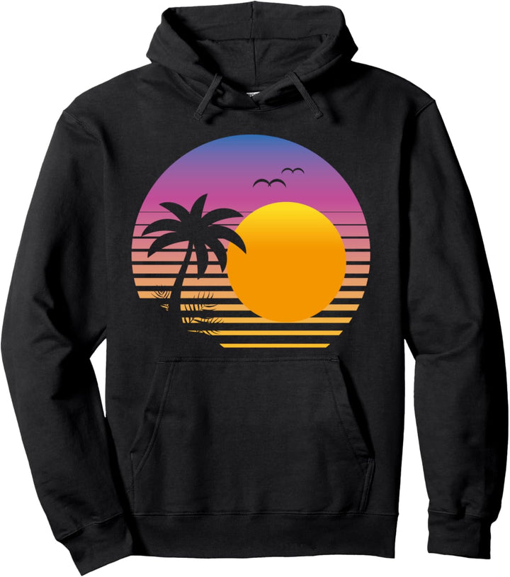 Tropischer Sonnenuntergang Synthwave Retro 90er Vaporwave Pullover Hoodie
