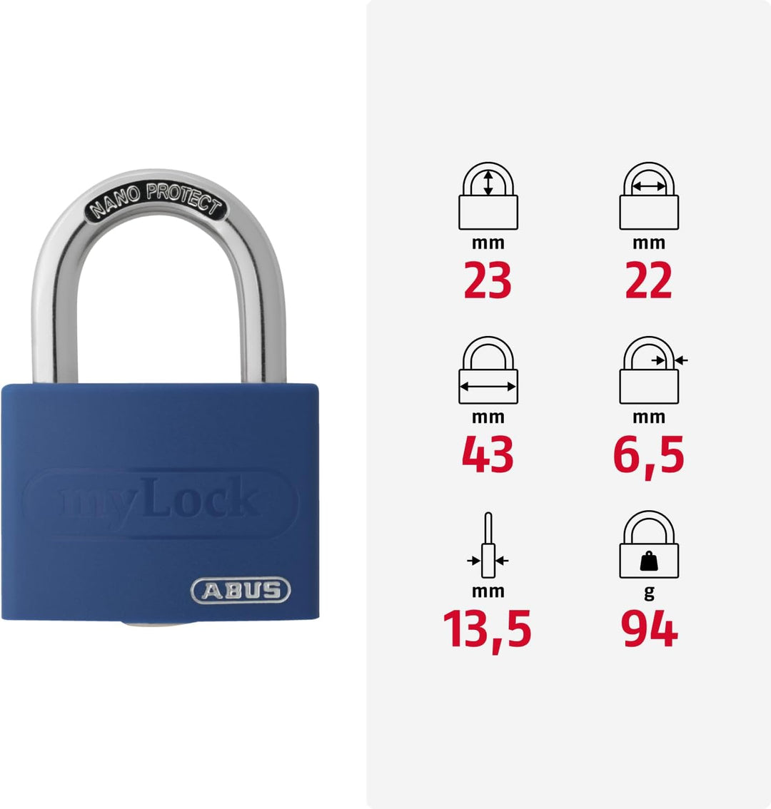 ABUS Vorhängeschloss T65AL/40 myLOCK - individuell beschreibbar - Spindschloss - massiver Aluminium-