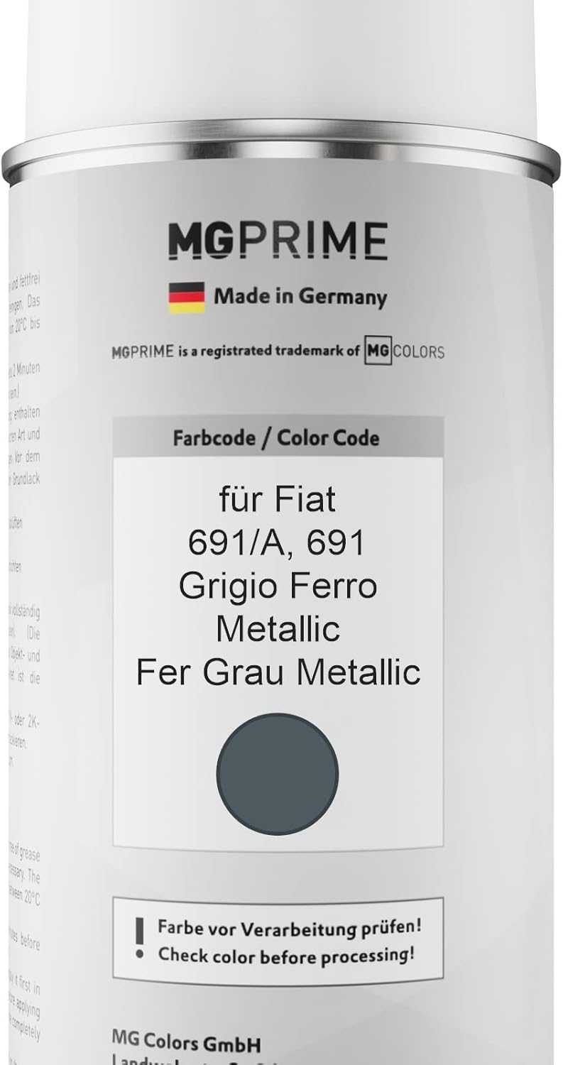 MG PRIME Autolack 2K Spraydosen Set für Fiat 691/A / 691 Grigio Ferro Metallic/Fer Grau Metallic Bas
