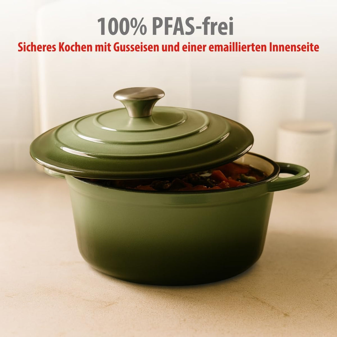 alpina Dutch Oven – Gusseisen Topf Induktion 3,8L Ø24cm - Schmortopf mit Deckel – Gusseisen Bräter S