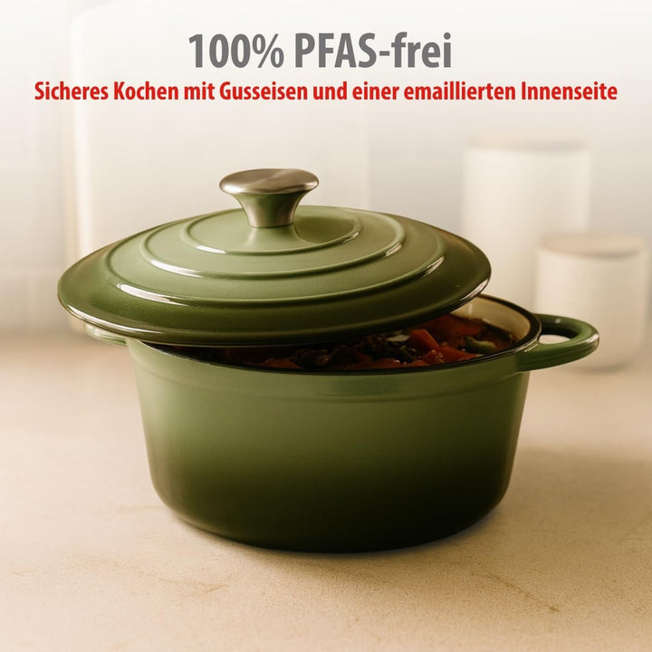 alpina Dutch Oven – Gusseisen Topf Induktion 3,8L Ø24cm - Schmortopf mit Deckel – Gusseisen Bräter S