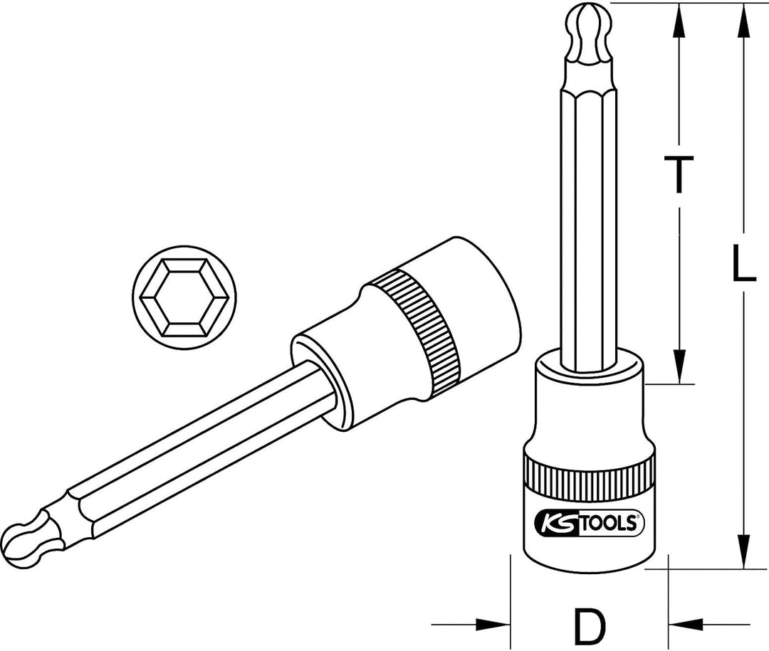 KS Tools 918.1778 1/2" CHROMEplus Bit-Stecknuss Innensechskant,Kugelkopf,lang,17mm