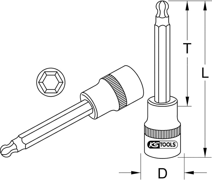 KS Tools 1/2' Bit-Stecknuss Innensechskant mit Kugelkopf, lang, 5 mm