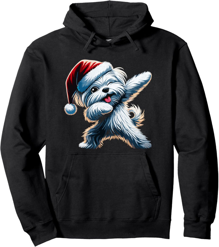 Weihnachten Malteser Hund Dabbing Dab Pose Weihnachtsmütze Pullover Hoodie
