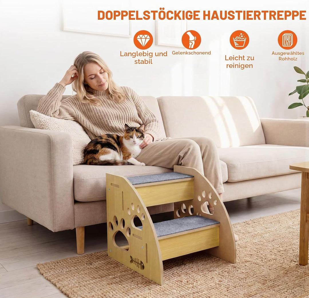Hundetreppe,rutschfeste Hunderampe für Sofa,Hundetreppe + Katzentreppe für Junge und alte Katzen,30