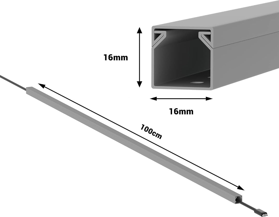 Kabelkanal Selbstklebend Pro mit Schaumklebeband, Kabelschacht 20m 16x16mm - 20x1m, Gray - Grau 20m