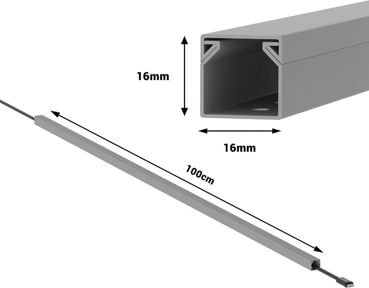 Kabelkanal Selbstklebend Pro mit Schaumklebeband, Kabelschacht 20m 16x16mm - 20x1m, Gray - Grau 20m