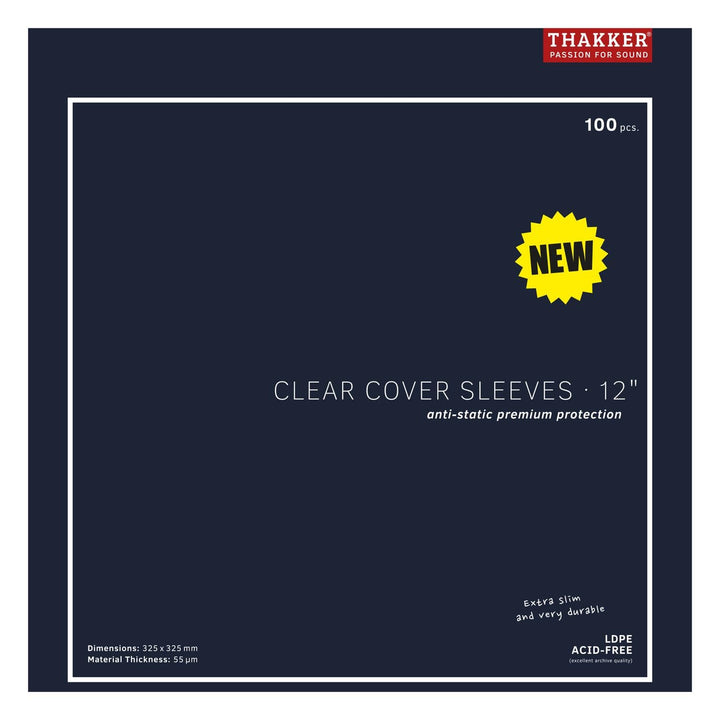 THAKKER Clear Cover Sleeves 12" - 100 transparente Aussenhüllen für alle 12 Zoll Schallplattencover/