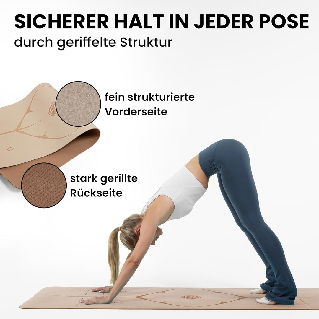 Yoga Matte – Rutschfeste Sportmatte in Deutschland entwickelt – 2 Komfort-Dicken – Formstabile Yogam