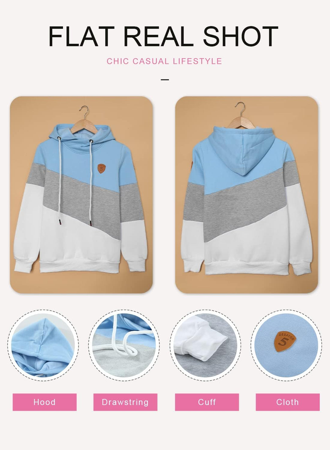 Dokotoo Damen Kapuzenpullover Stehkragen Hoodie Pullover Farbblock Sweatshirt Langarmshirt Oberteile