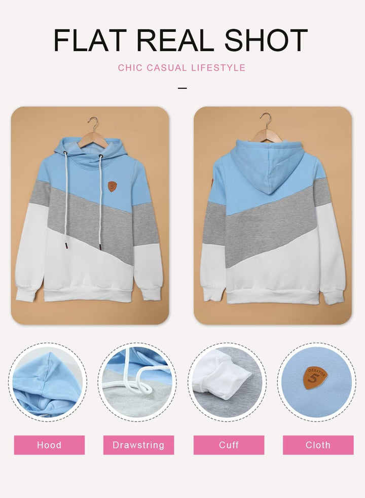 Dokotoo Damen Kapuzenpullover Stehkragen Hoodie Pullover Farbblock Sweatshirt Langarmshirt Oberteile