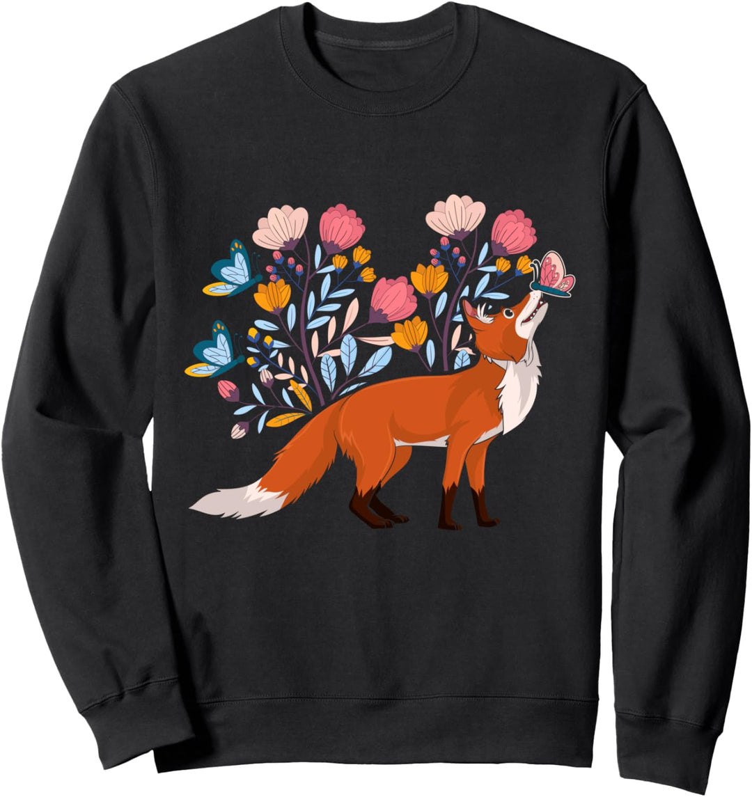 Natur Wald Tier Niedliches Blumen Tiermotiv Fuchs Sweatshirt