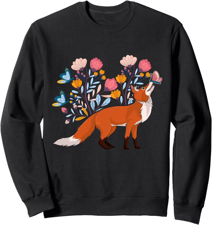 Natur Wald Tier Niedliches Blumen Tiermotiv Fuchs Sweatshirt