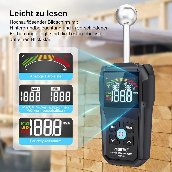 Feuchtigkeitsmessgerät MESTEK Feuchtigkeitsmesser Feuchtemessgerät mit Digitale LCD Display Akustisc