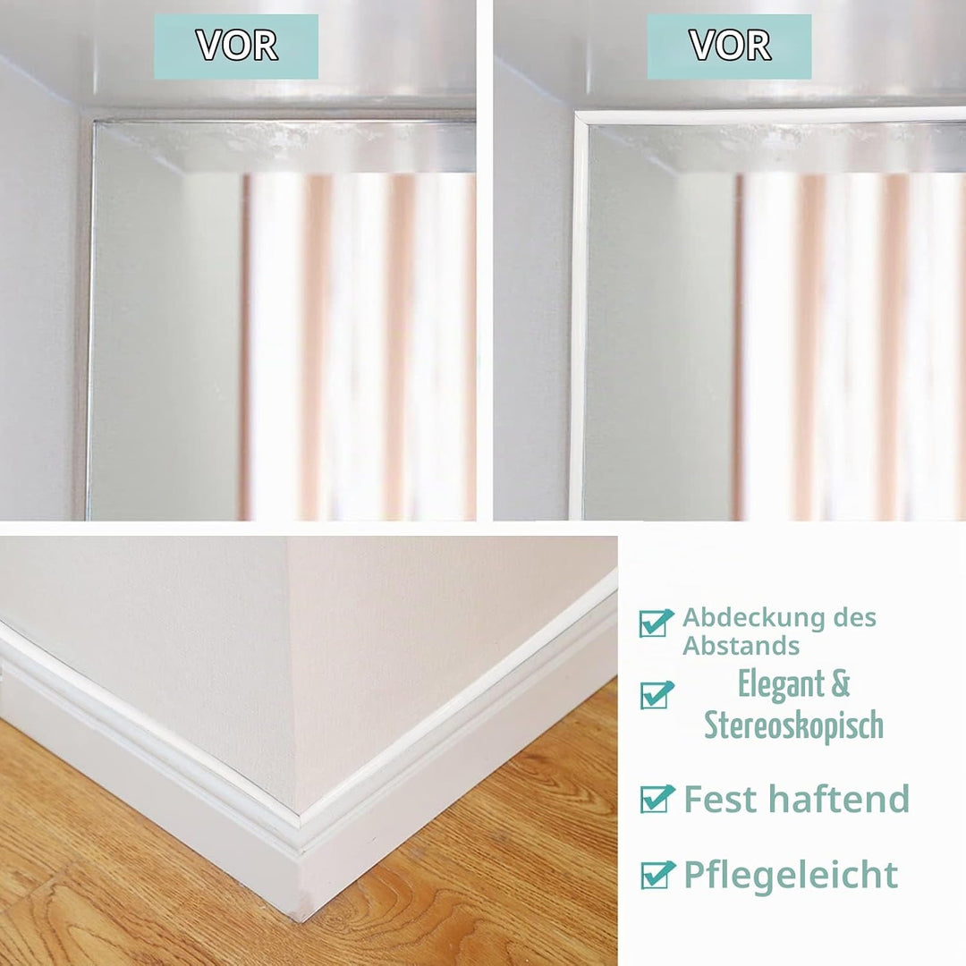 Flexible Zierleiste Selbstklebend | Weiss Deckenleisten für Boden, Aufkantung, Fliesenkante und Ecke