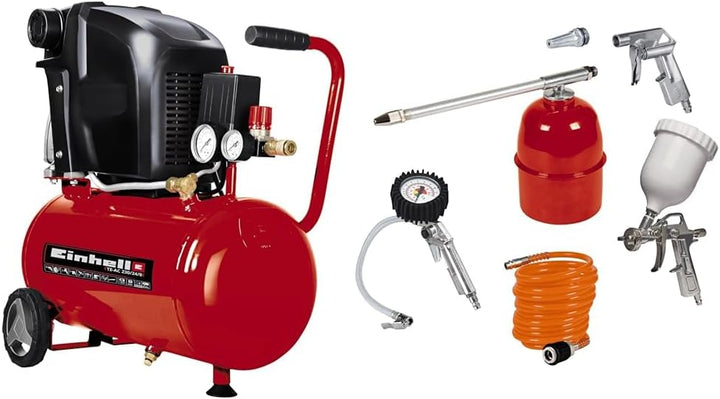 Einhell Kompressor TE-AC 230/24/8 + Druckluft Set, 5-teilig passend für Kompressoren inkl. 5-tlg. Dr