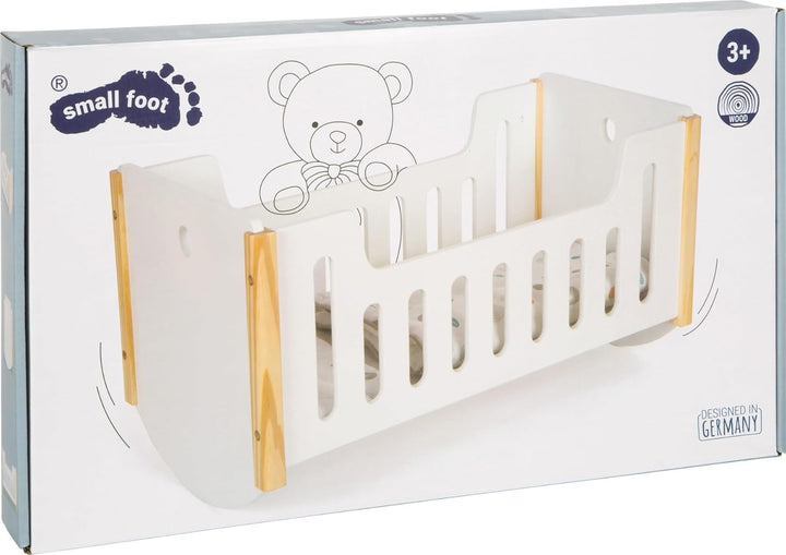 Small Foot Puppenwiege aus Holz mit Bettwäsche – skandinavisches Puppenbett „Little Button“ – für Pu