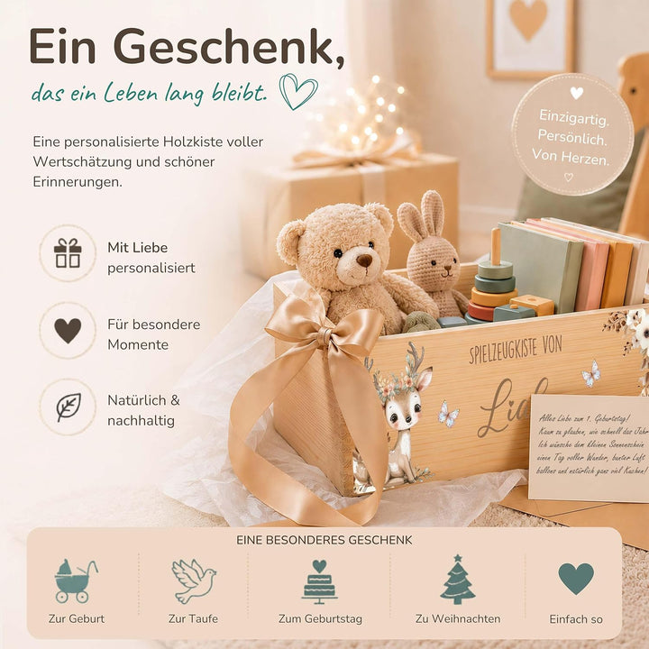 Kidsmood - Spielzeugkiste aus Holz mit Wunschnamen | Aufbewahrungsbox Kinder Spielzeug & Bücher | Pr