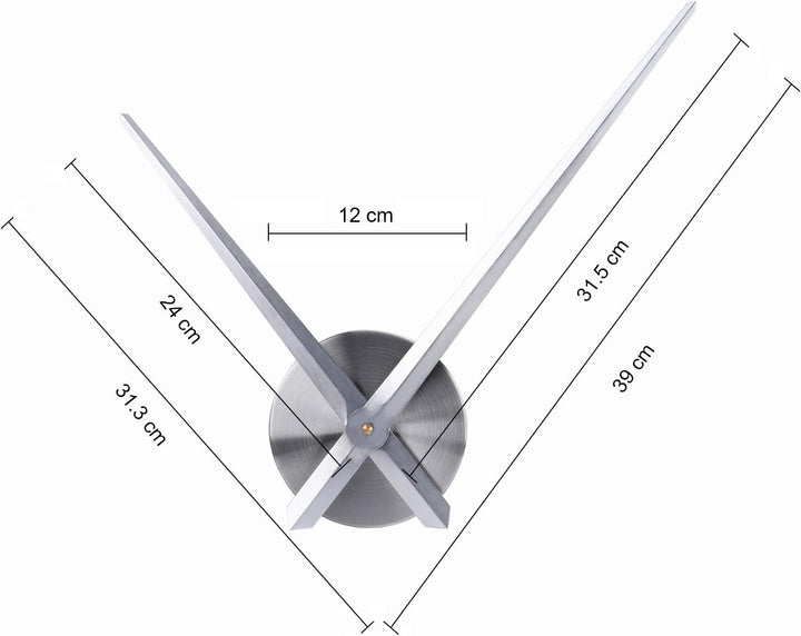 Lafocuse 3D Uhrzeiger Wanduhr Gross XXL, DIY Modern Lautlos Uhr Metall Silber, Uhrwerk mit Zeiger, W