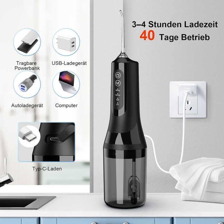 Munddusche Kabellos Elektrisch, Munddusche Testsieger 2025, 260ML Wassertank IPX7 Wasserdicht, 5 Mul