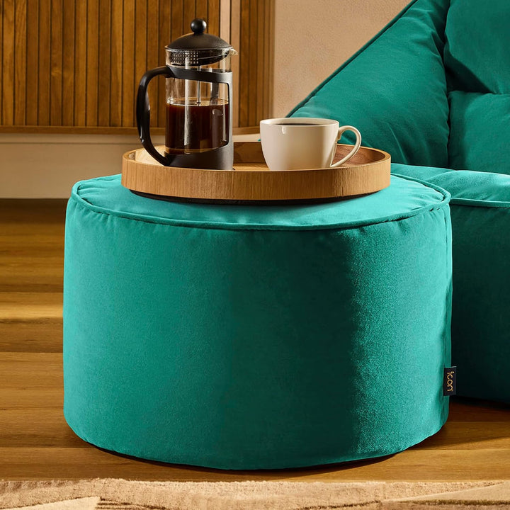 Icon Runder Sitzpuff „Milano“, XL Samt Sitzsack Hocker, Gross Fusshocker für das Wohnzimmer, Sitzkis
