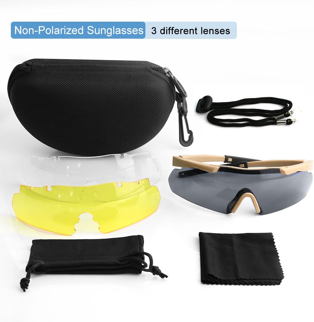 Feyachi Schutzbrille mit 3 Austauschbaren Beschlagfrei &amp; Kratzfest Gläsern, Schiessbrille für Sports