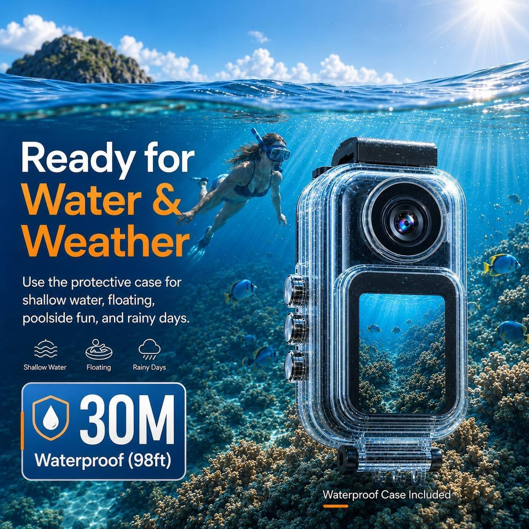 Body Camera with 180° Rotatable Lens and Water-Proof Case for Diving, WiFi Thumb-Sized Action Camera