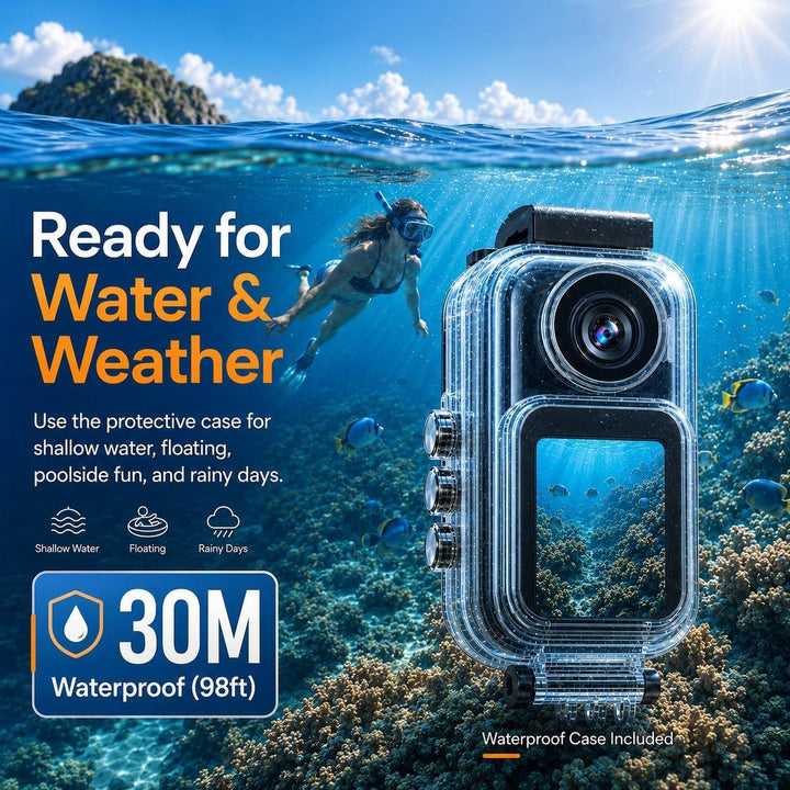 Body Camera with 180° Rotatable Lens and Water-Proof Case for Diving, WiFi Thumb-Sized Action Camera