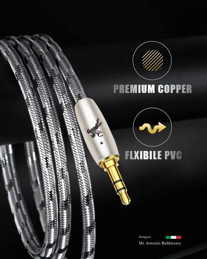 Impeto 3m AUX Kabel 3.5mm Audiokabel, Stereo Klinkenkabel, 6N OFC, Stecker auf Stecker, für Auto-Ste