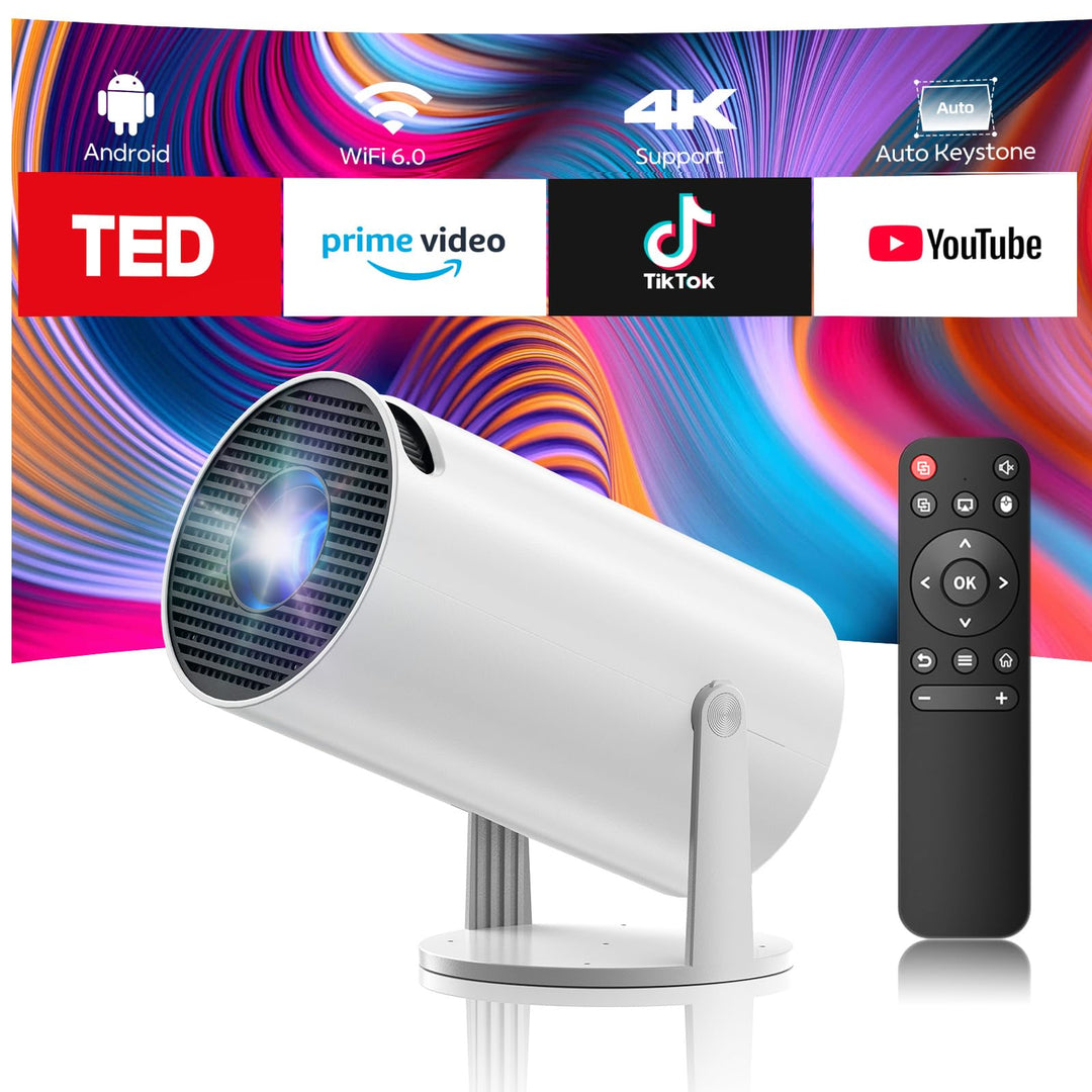 Mini Beamer 4K Projektor, Android TV 11.0 Tragbarer Projektor, Smart Projector mit WiFi 6 & Bluetoot
