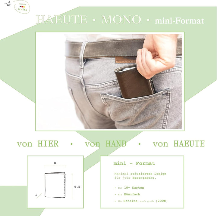 grauer Männer Leder Geldbeutel, klein & metallfrei