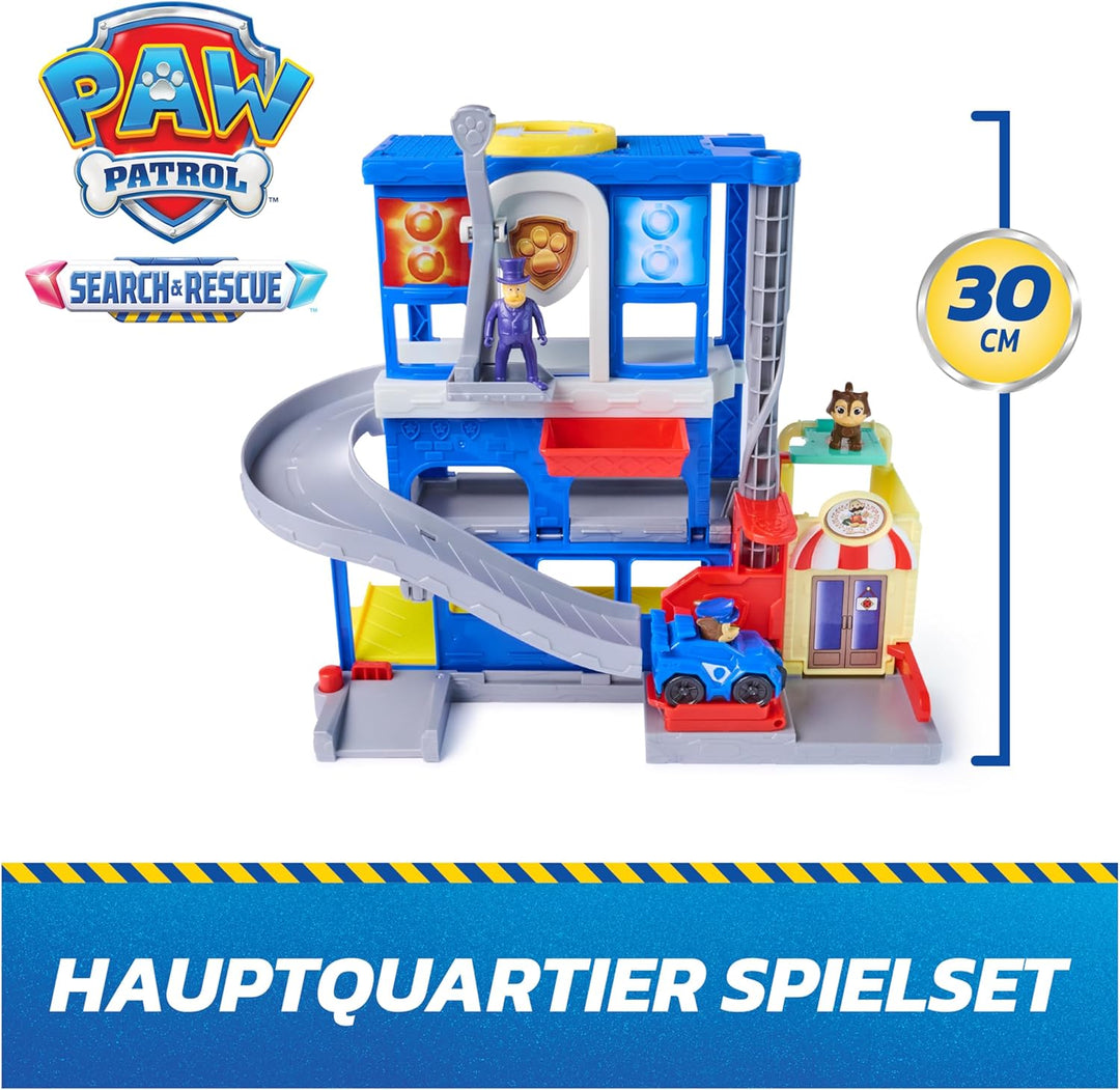 PAW PATROL - Search & Rescue: Pup Squad Hauptquartier Spielset mit Chase Racer, Bürgermeister Besser