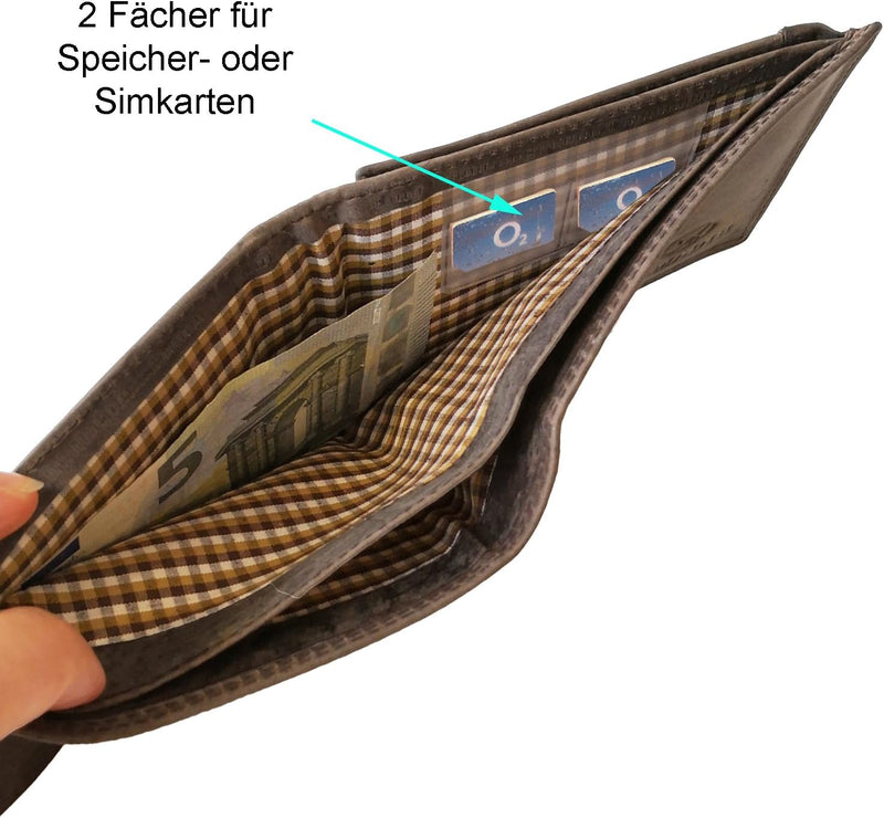 ALMADIH Leder Portemonnaie RFID Schutz Hochformat mit Reissverschluss 13 Kartenfächer Rindsleder Ges
